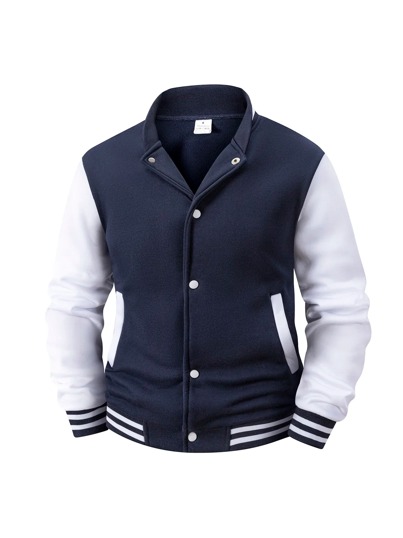 Men's Fleece-Lined Varsity Jacket Autumn Winter Warm Color Block Baseball Jacket Button Front & Striped Cuffs Retro Casual Coat