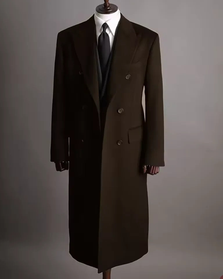 Luxury Men's Winter Long Blazer Double Breasted Business Jacket Elegant High Quality Male Elegant Man Long Coat England Style