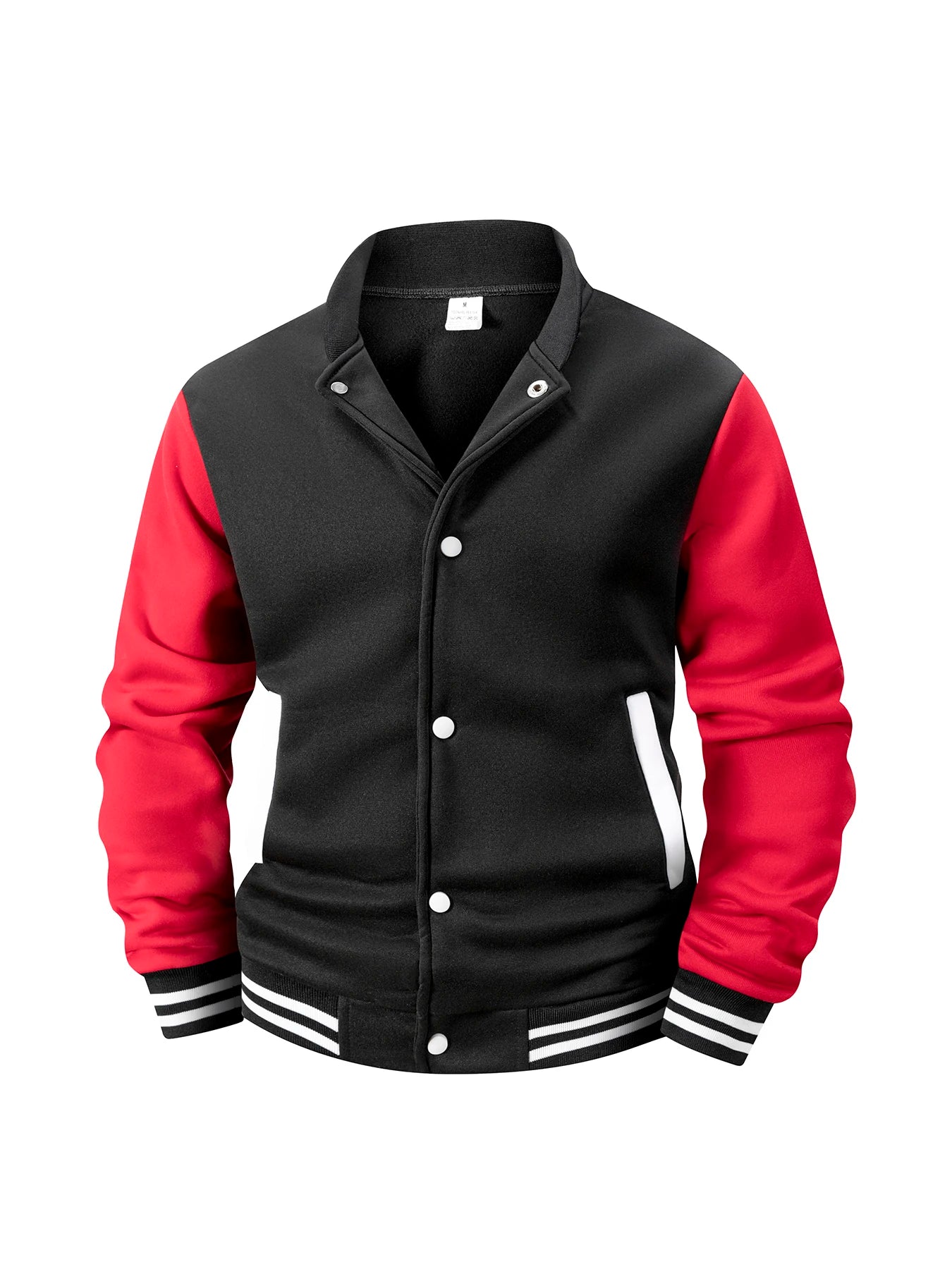 Men's Fleece-Lined Varsity Jacket Autumn Winter Warm Color Block Baseball Jacket Button Front & Striped Cuffs Retro Casual Coat