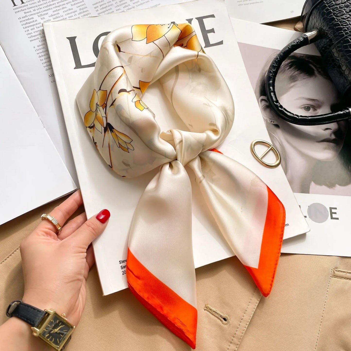 Silk Square Scarf Women Luxury Floral Print Kerchief Soft Satin Hairband Hands Bag Ribbon Foulard Hijab Neckerchief Headband