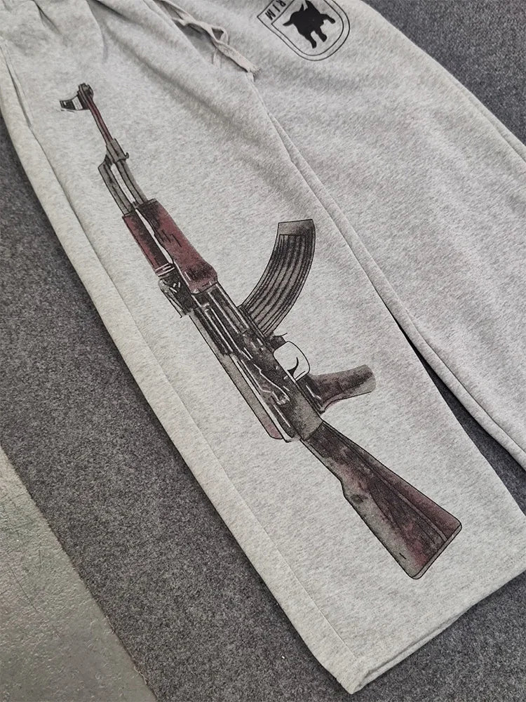 2025 European and American Embroidered Street Couple Double Head Double Waist Pants Personalized Printed Pattern Pants