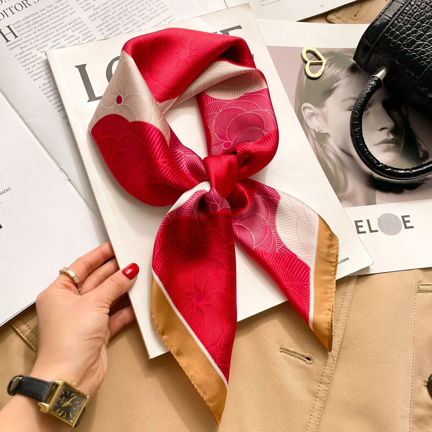 Silk Square Scarf Women Luxury Floral Print Kerchief Soft Satin Hairband Hands Bag Ribbon Foulard Hijab Neckerchief Headband