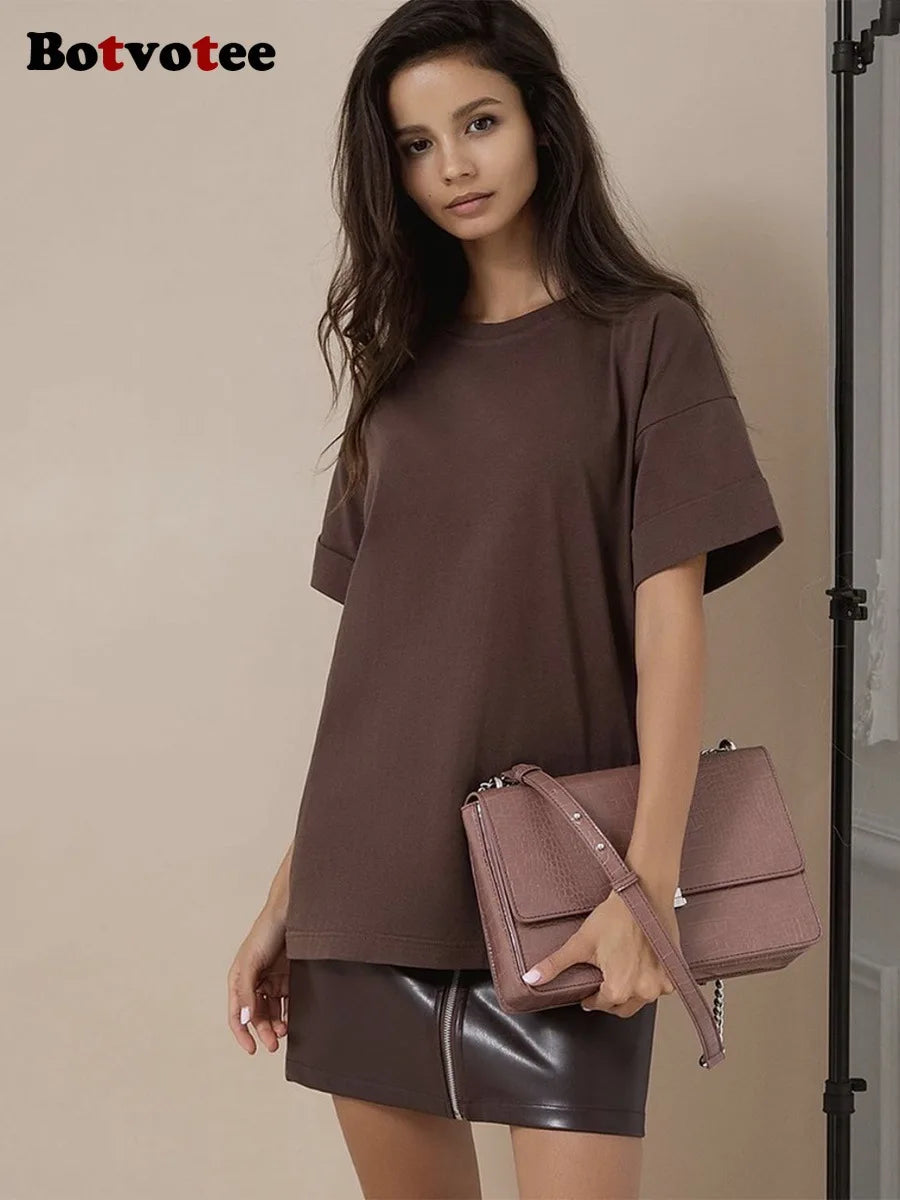 Botvotee 21 Colors Ins Fashion Summer Oversized Basic Soild T Shirts for Women 100% Cotton White Black Pink T-shirt Casual Tops