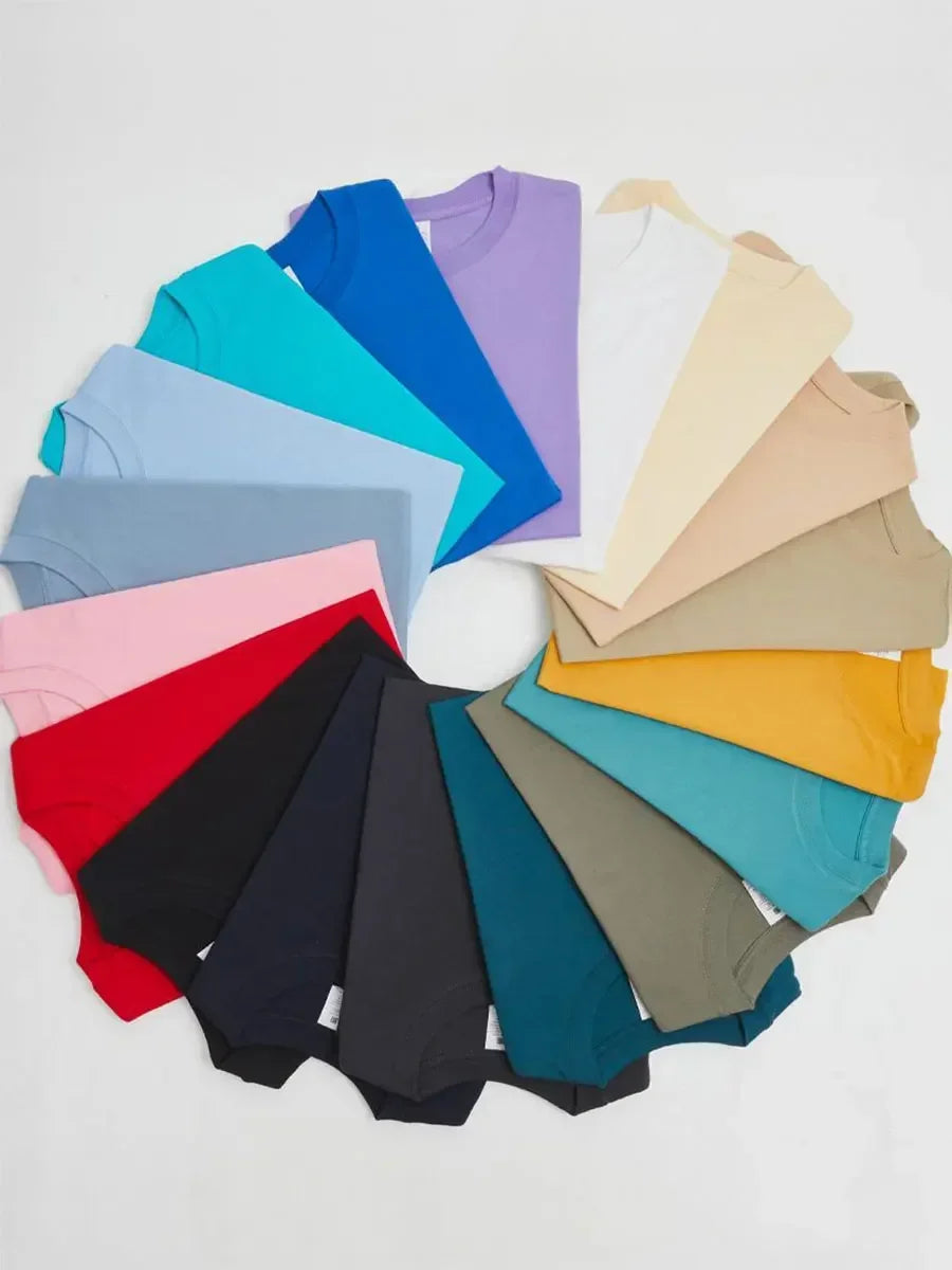 Wolfeel Summer 100% Cotton Women's T-shirt Bottoming Basic Fashionable Solid Lady Short Sleeve Loose Tops Shirts 230g/㎡ Tops