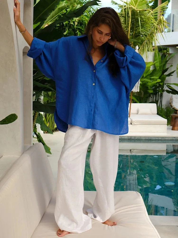 Ammug White Women's Shirt Long Sleeve Elegant Solid Blouse Woman Vintage Summer Loose Shirts for Women Basic Top Collar