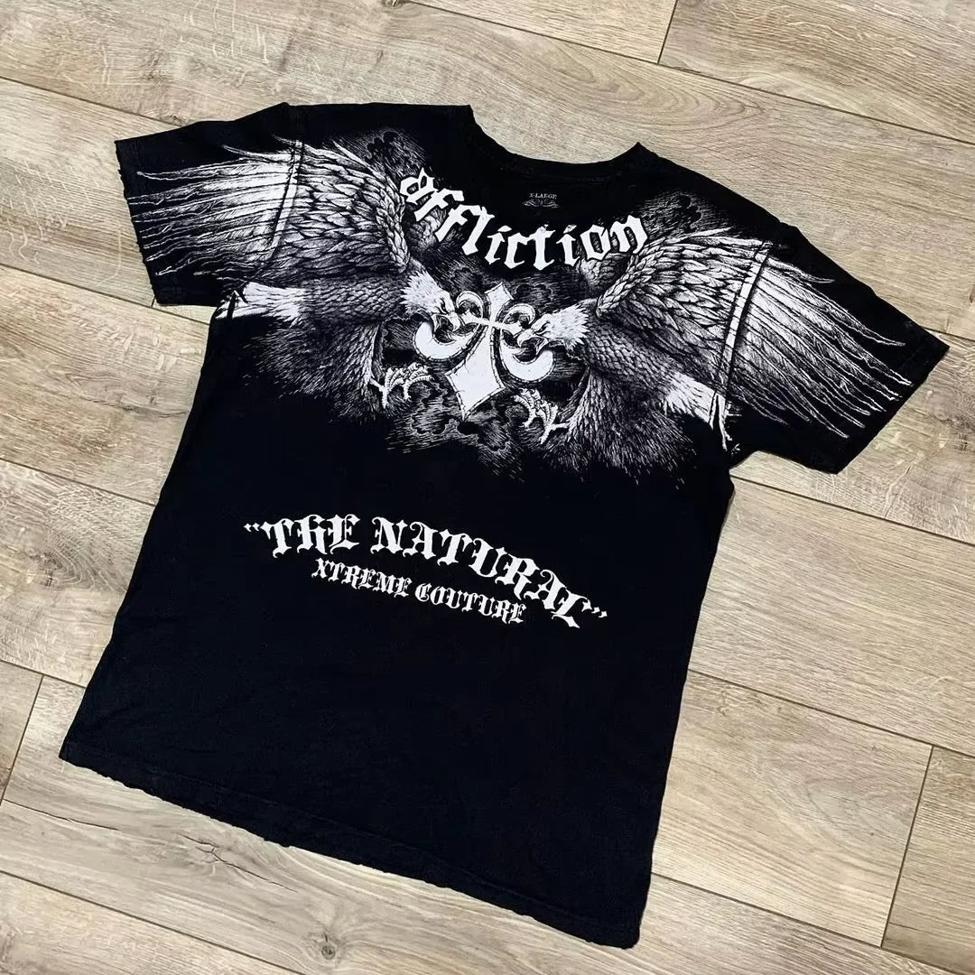 Affliction Long sleeves T Shirts 90s Womens Graphic Print Oversized T Shirt  New Harajuku Gothic Round Neck Cotton Casual Tops