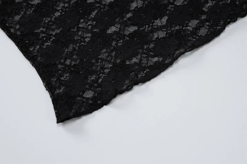 Dulzura Long Sleeves See Through Lace Crop Top Solid Sexy Bodycon T-Shirt For Women Party Club Spring Summer Clothes