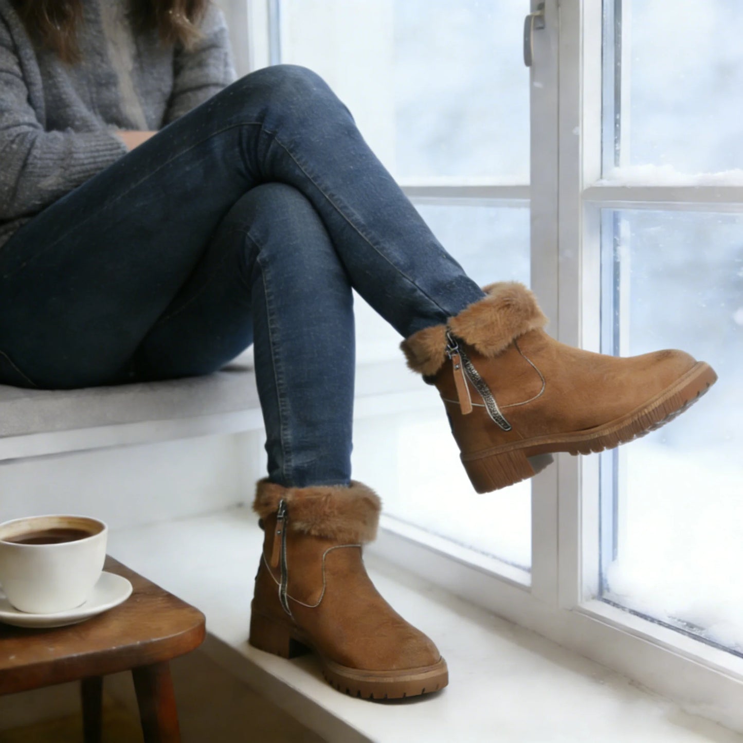 Women Snow Boots 2026 Winter New Solid Color Plush Zipper Thick Bottom Anti Slip Warm Cold Proof Cotton Shoes Snow Boots