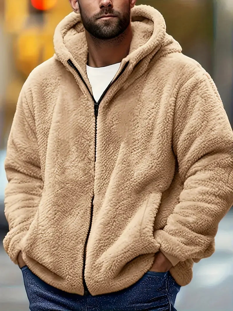 Men's Coral Fleece Jacket Hoodie Thickened Autumn Winter Warm Zipper Hooded New Arrival Comfortable Sweatshirt