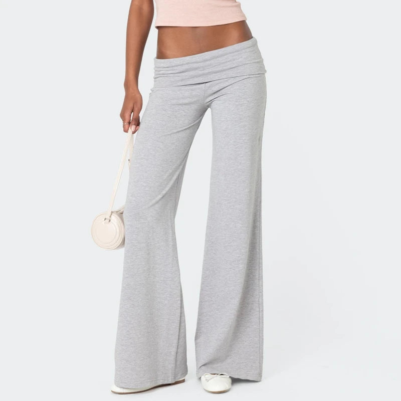 Casual Wide Leg Sweatpants for Women Fold Over Low Rise Flare Yoga Lounge Pants Back to School Clothes for Teen Girls Outfits