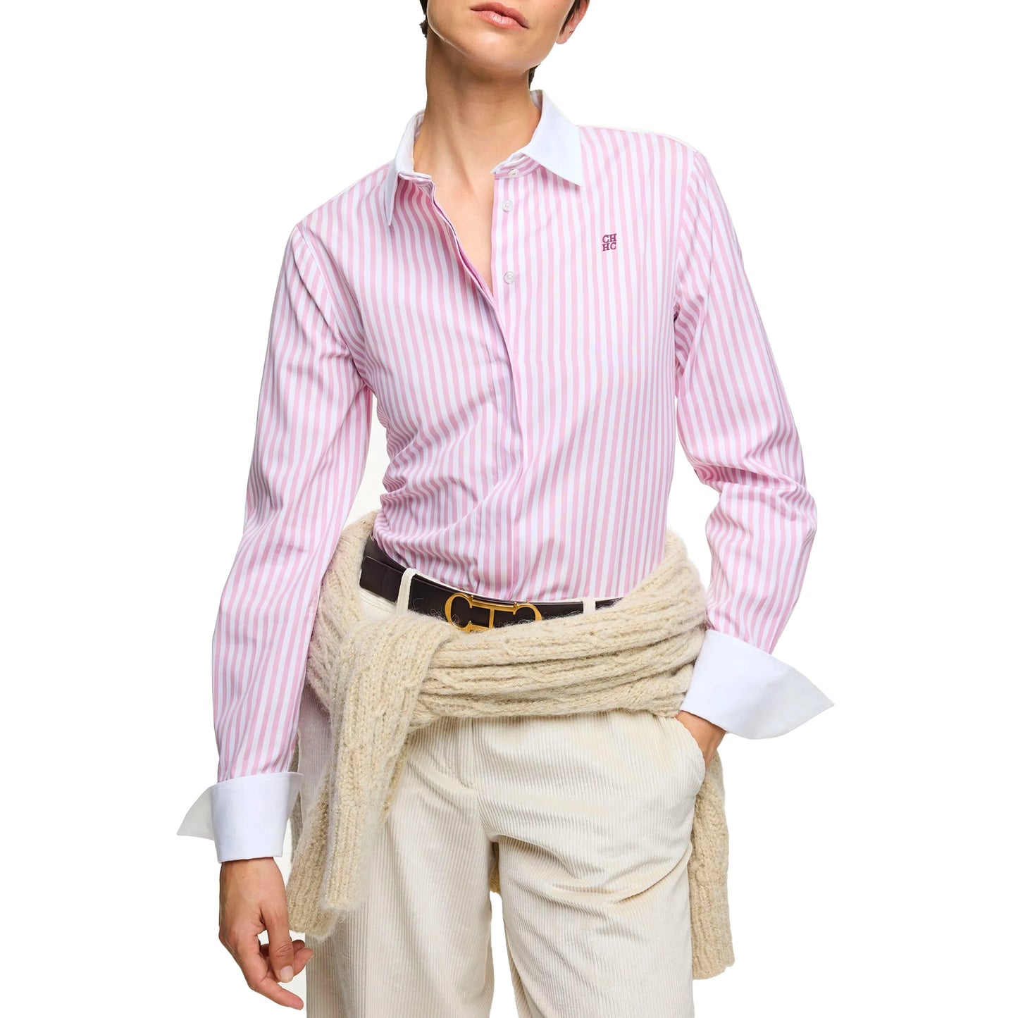 New Women Shirts Strip Long Sleeve Blouse Patchwork Embroidered Flowers Elegant Lapel Loose Shirt Casual Office Lady Tops