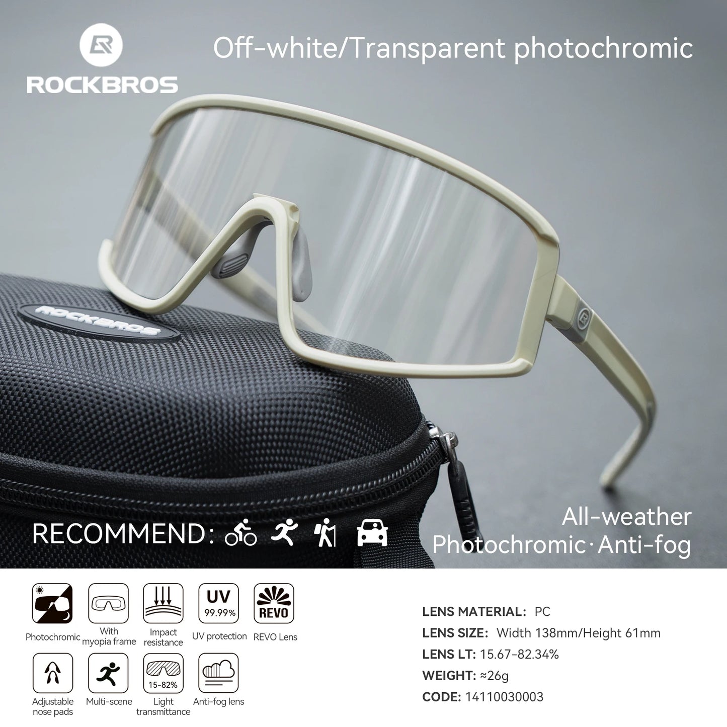 ROCKBROS Cycling Glasses Polarized / Photochromic Anti-fog Bike Eyewear Sunglasses UV400 Outdoor Sports MTB Road Bicycle Glasses