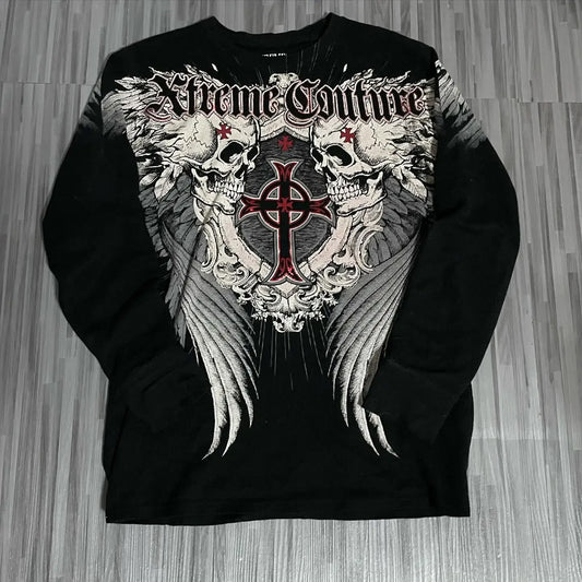 Affliction Long sleeves T Shirts 90s Womens Graphic Print Oversized T Shirt  New Harajuku Gothic Round Neck Cotton Casual Tops