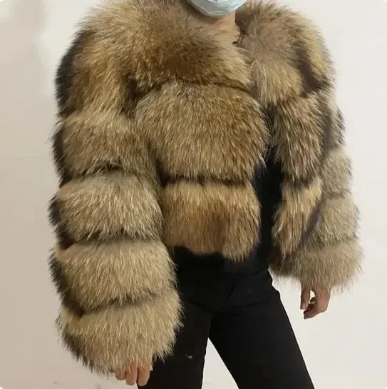 Punk Fake Raccoon Fur Jacket Women Autumn Winter Faux Fur Fox Coats Short Coat Jackets Furry Outerwear Work Thick Warm Coats