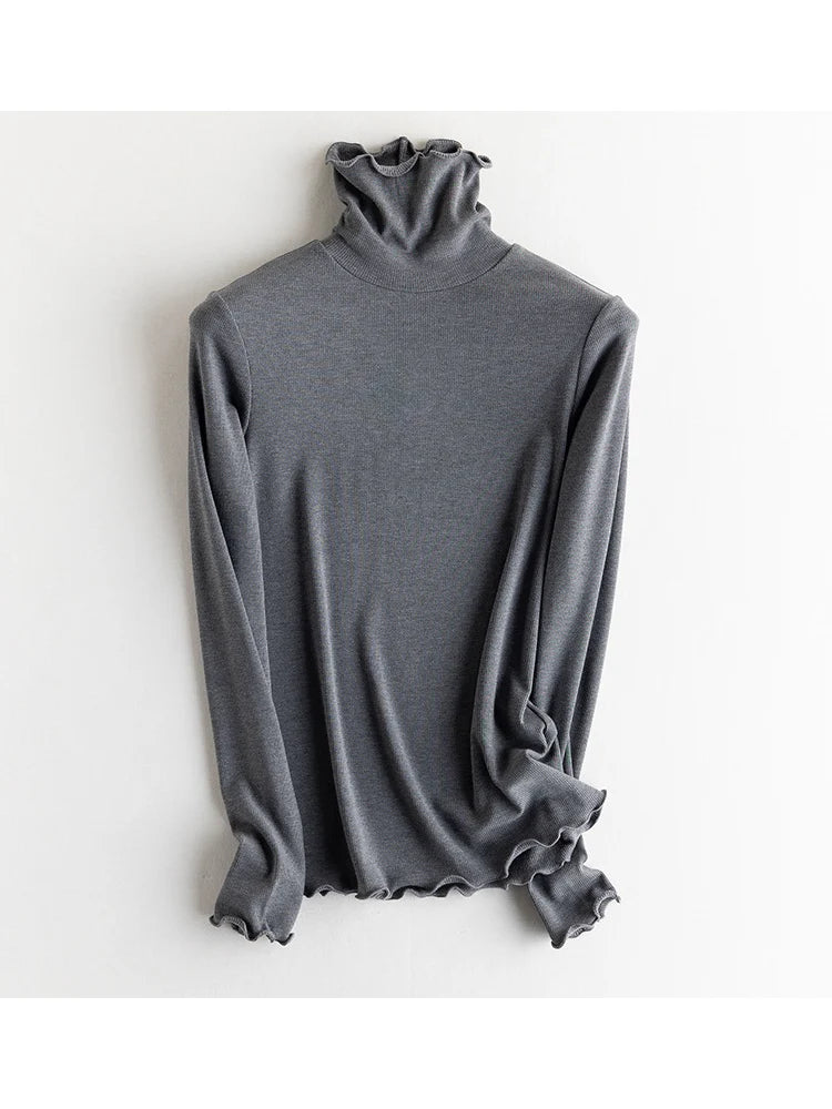 SuyaDream, Women Bottoming T Shirt, Silk Viscose Blend, Long Sleeves, Solid Basic Thermal  Shirt, 2024 Autumn Winter Top