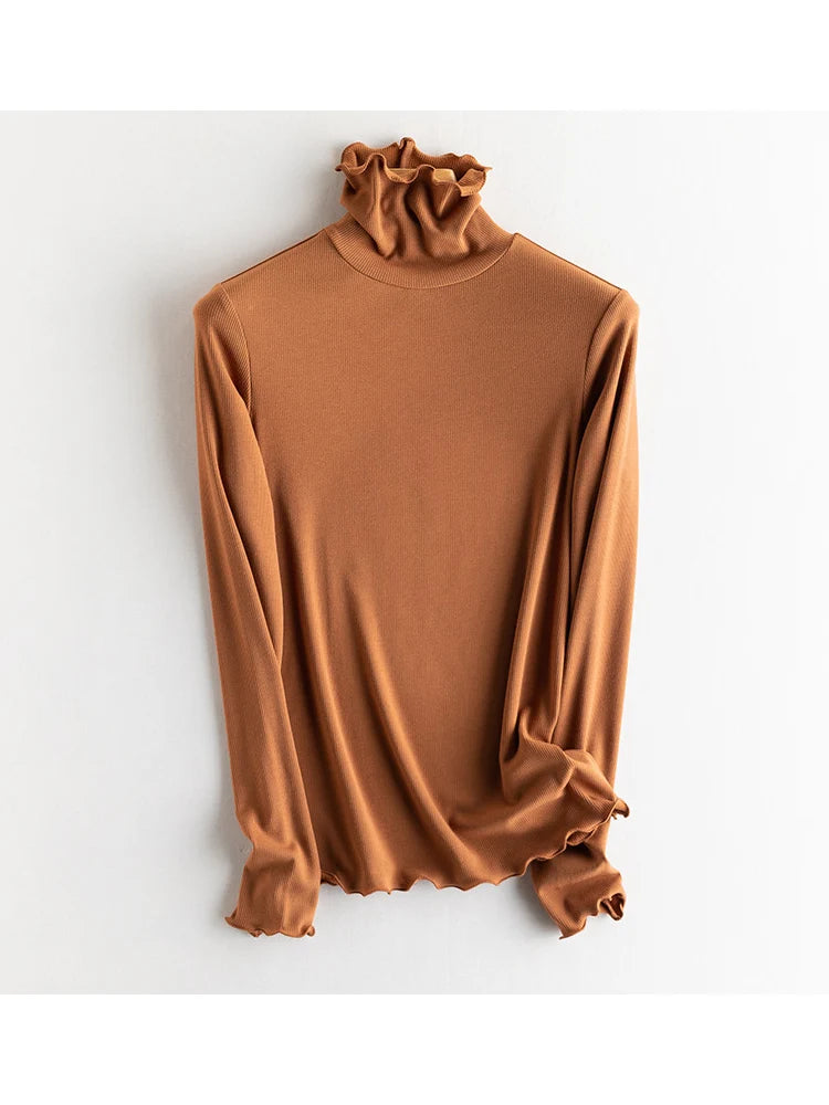 SuyaDream, Women Bottoming T Shirt, Silk Viscose Blend, Long Sleeves, Solid Basic Thermal  Shirt, 2024 Autumn Winter Top