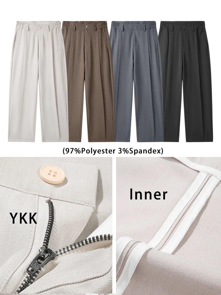 2026 New Korean Men's Casual Pants Banded Waist Stretch Semi-Wide Pleated Suit Slacks Straight Loose Draped Trousers
