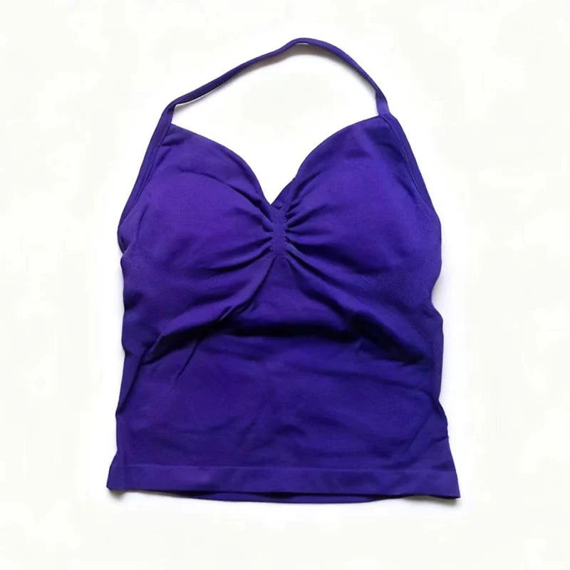 Gym Beautiful Open Back Bra Running Workout Impact Halter Longline Strappy Top Sports Yoga Vest Women's Fitness Tank Top