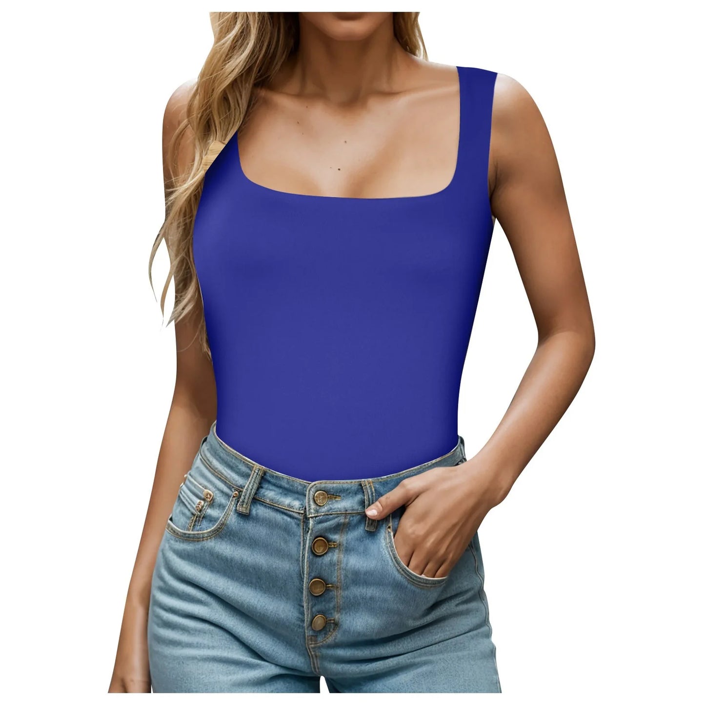 Sexy Slimming T-Shirts for Women Fashion Square Neck Sleeveless Tops Harajuku Tanks Woman Clothes Casual Top Tees Streetwear