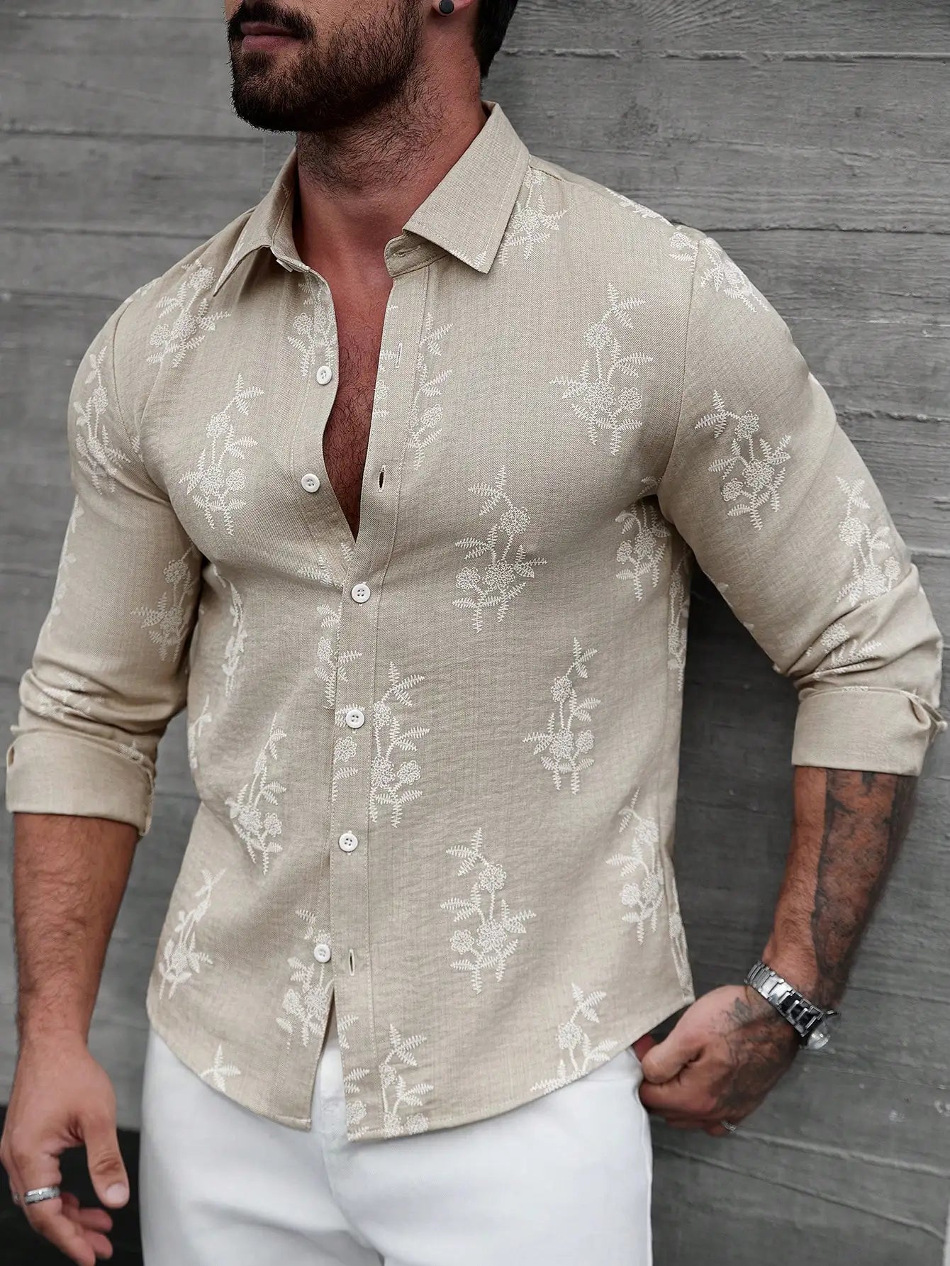 Men's Bright Pink Long Sleeve Slim Fit Casual Business Shirt