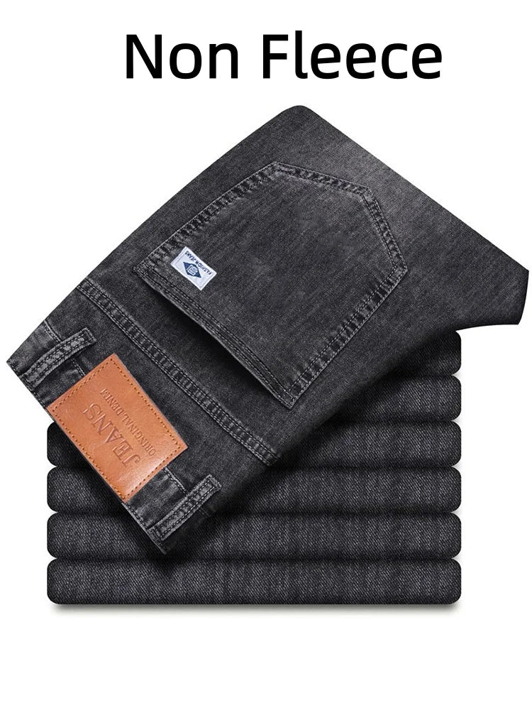 New Men's Light Business Micro Stretch Straight Fit Denim Pants Vintage Distressed All Season Wearable Long Pants