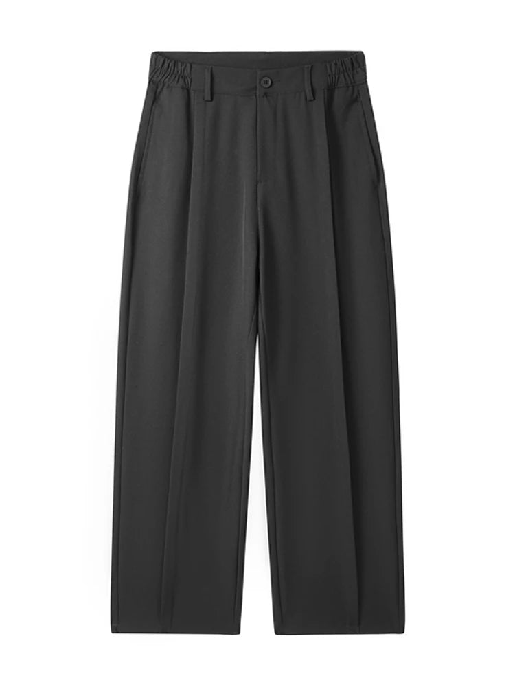 2026 New Korean Men's Casual Pants Banded Waist Stretch Semi-Wide Pleated Suit Slacks Straight Loose Draped Trousers