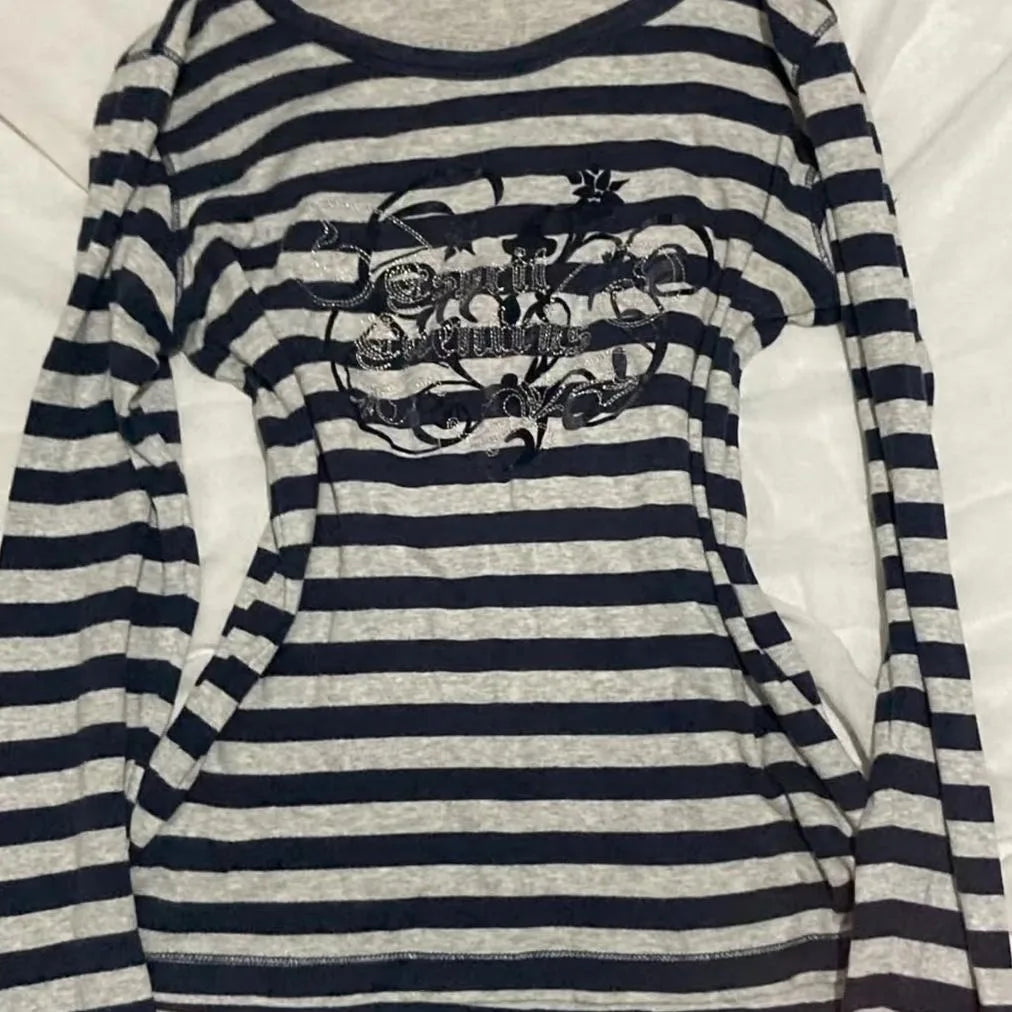 2000s American Vintage Gothic Black Women T-shirts Punk Style Graphic Grunge Tshirts Harajuku Y2k Long Sleeve Tops Streetwear