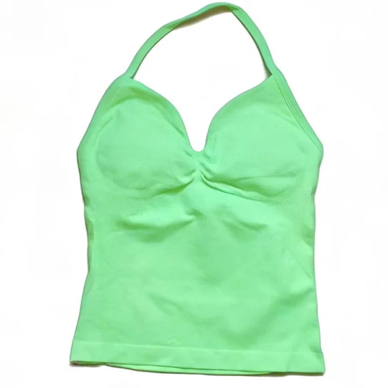Gym Beautiful Open Back Bra Running Workout Impact Halter Longline Strappy Top Sports Yoga Vest Women's Fitness Tank Top