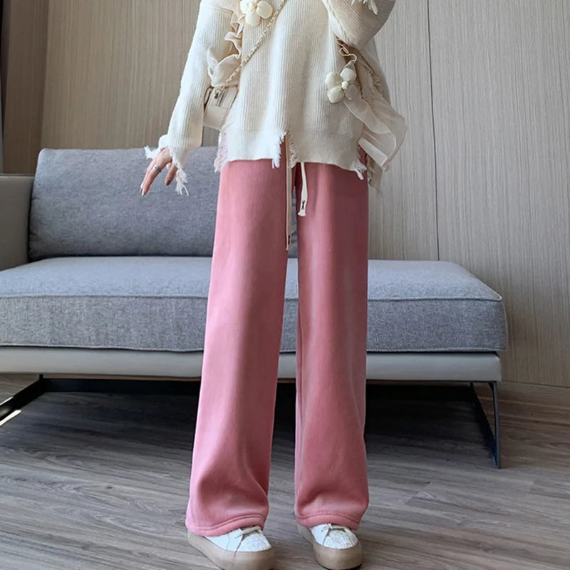 Women Long Pants Spring Autumn Women Elastic Waist Stright Long Wide leg pants 2024 Casual Female Long Pants Trousers