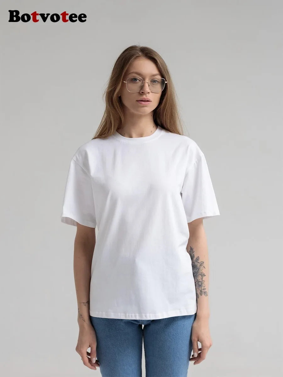 Botvotee 21 Colors Ins Fashion Summer Oversized Basic Soild T Shirts for Women 100% Cotton White Black Pink T-shirt Casual Tops
