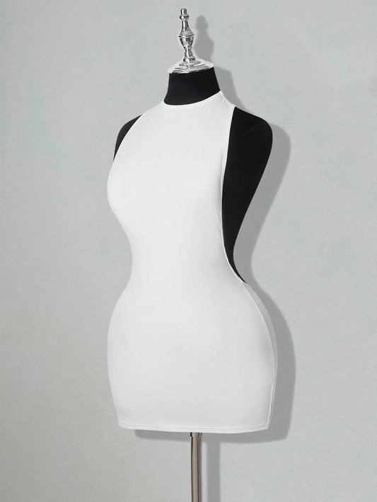 White Bodycon Mini Dress with Criss-Cross Backless Design