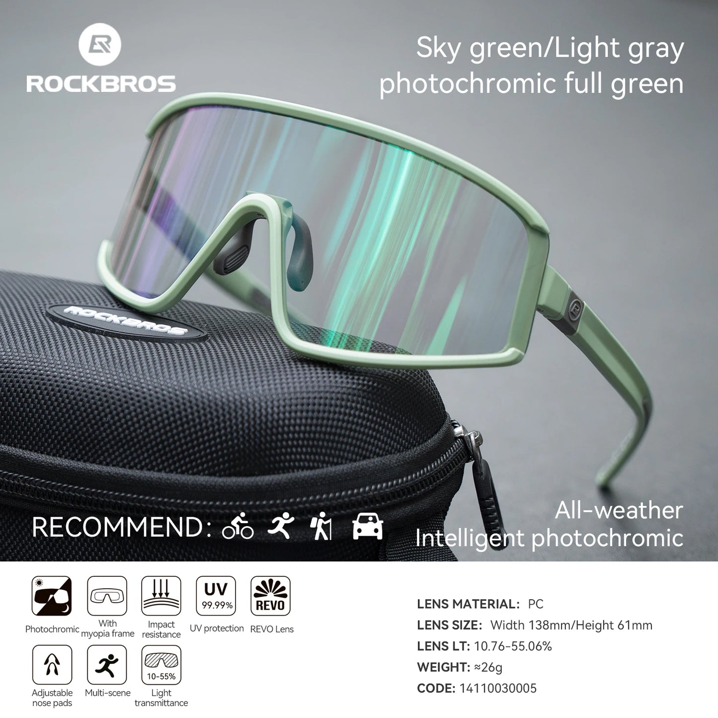 ROCKBROS Cycling Glasses Polarized / Photochromic Anti-fog Bike Eyewear Sunglasses UV400 Outdoor Sports MTB Road Bicycle Glasses