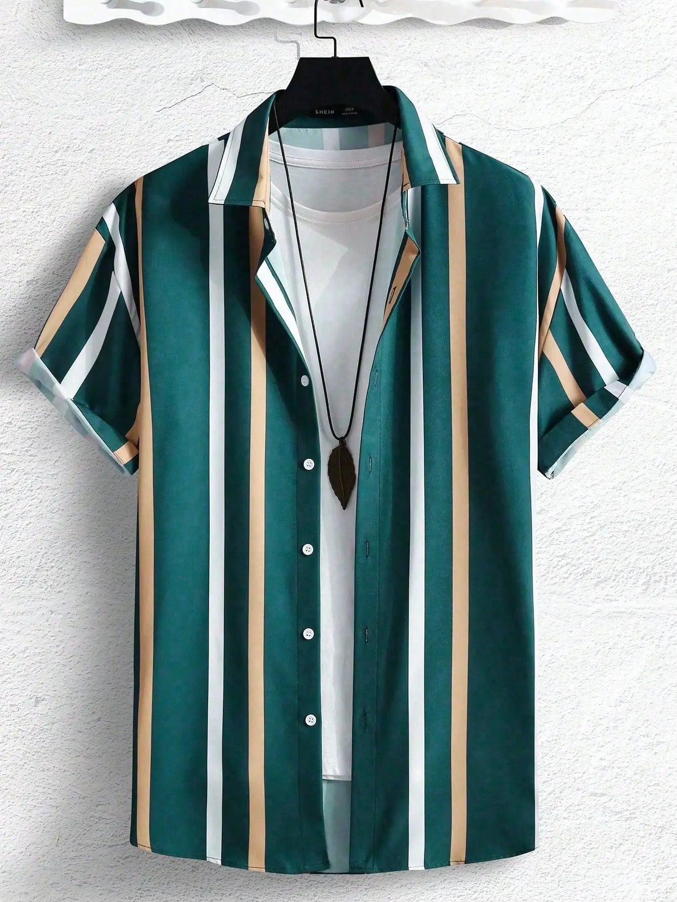 Men's Short Sleeve Vertical Striped Button-Up Shirt, Casual Summer Wear
