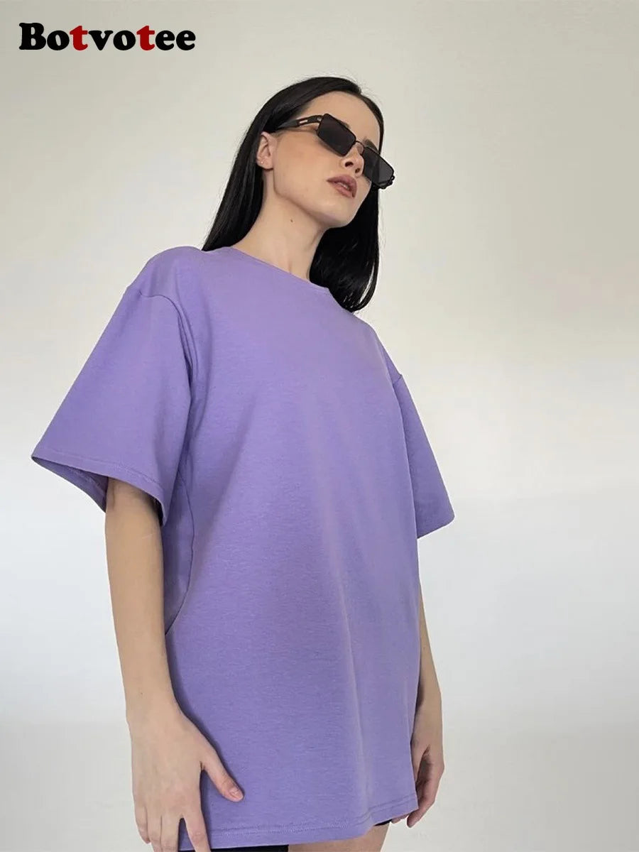 Botvotee 21 Colors Ins Fashion Summer Oversized Basic Soild T Shirts for Women 100% Cotton White Black Pink T-shirt Casual Tops