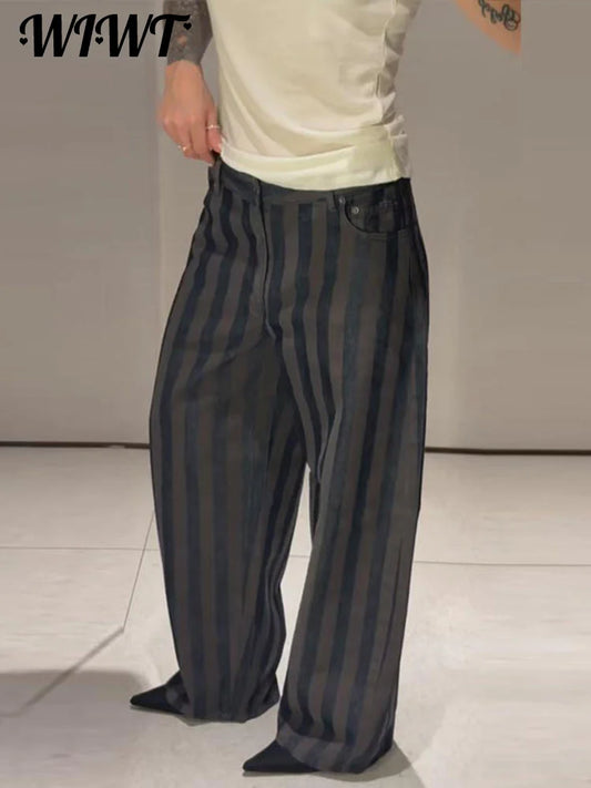 Female Striped Casual Trousers Women's Loose Oversized Wide Leg Jeans Long Pants 2026 Spring New Ladies High Street Outwear