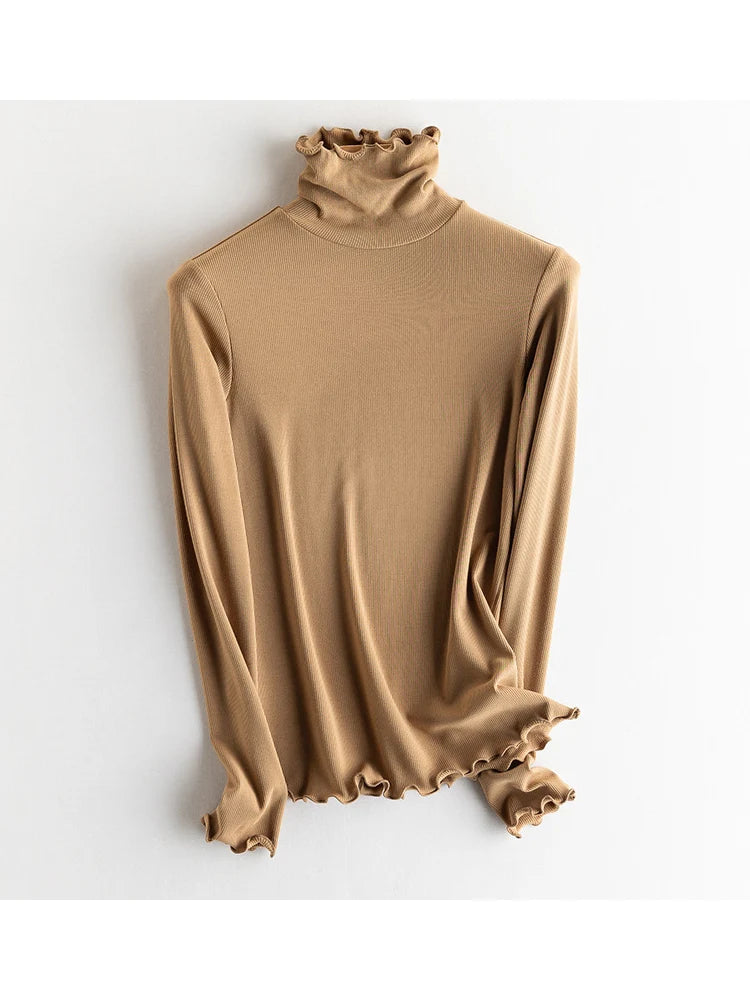 SuyaDream, Women Bottoming T Shirt, Silk Viscose Blend, Long Sleeves, Solid Basic Thermal  Shirt, 2024 Autumn Winter Top