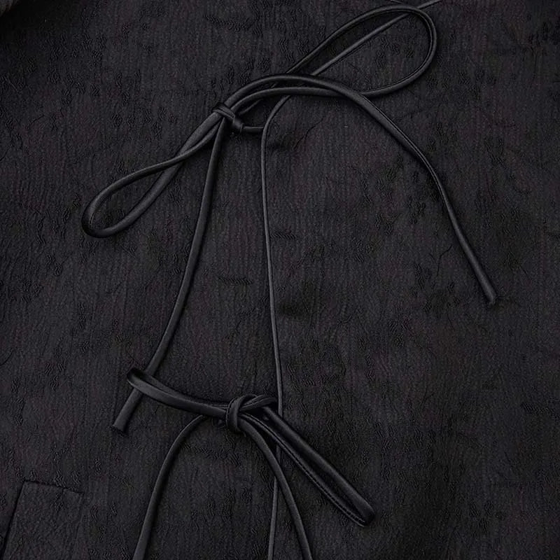 Fashionable Chinese Style Jacquard Shirt Jacket Women's Top Round Neck Long Sleeve Lace-up Buckle Vintage Loose Blouse Coat