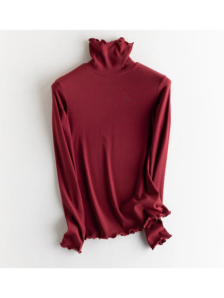 SuyaDream, Women Bottoming T Shirt, Silk Viscose Blend, Long Sleeves, Solid Basic Thermal  Shirt, 2024 Autumn Winter Top