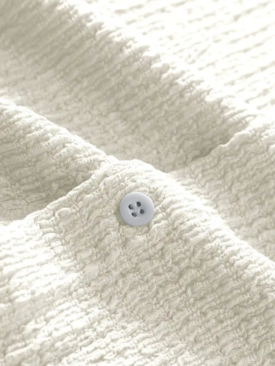 Men's Textured Knit Short Sleeve Button-Front Shirt, Loose Fit, Resort Casual Style