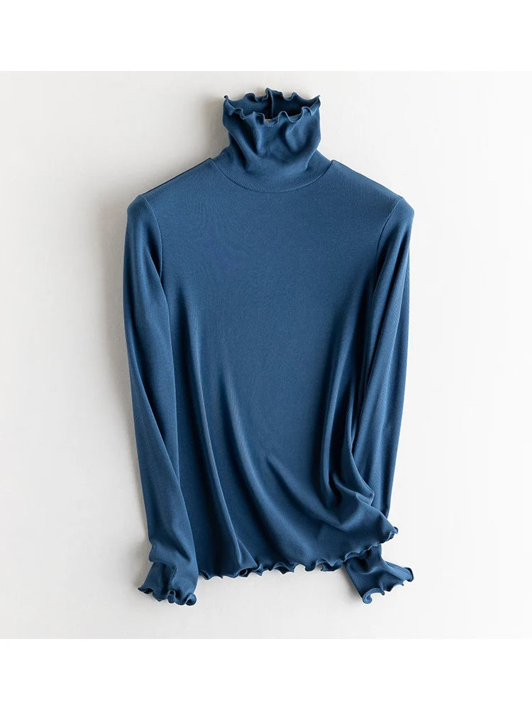 SuyaDream, Women Bottoming T Shirt, Silk Viscose Blend, Long Sleeves, Solid Basic Thermal  Shirt, 2024 Autumn Winter Top