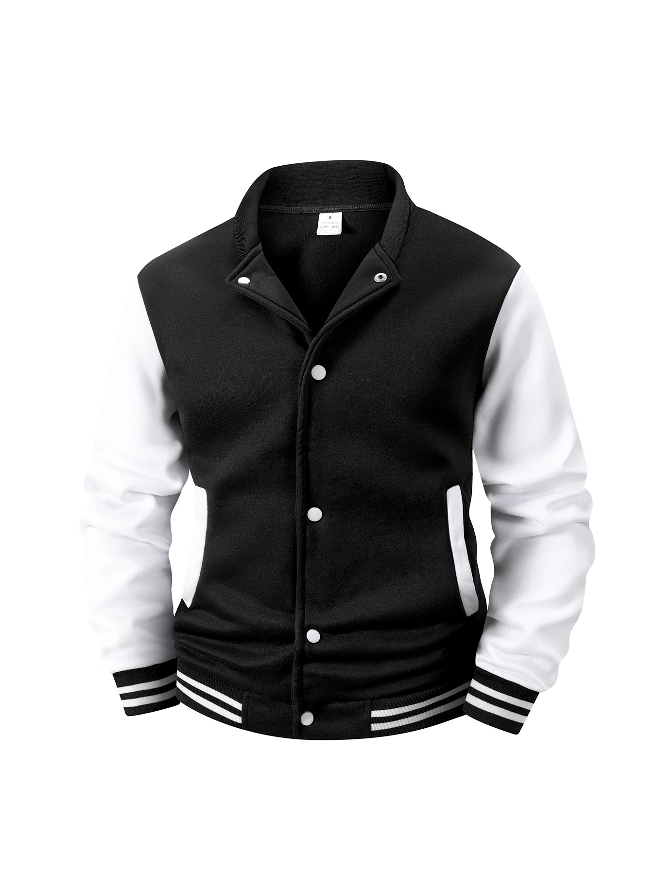 Men's Fleece-Lined Varsity Jacket Autumn Winter Warm Color Block Baseball Jacket Button Front & Striped Cuffs Retro Casual Coat