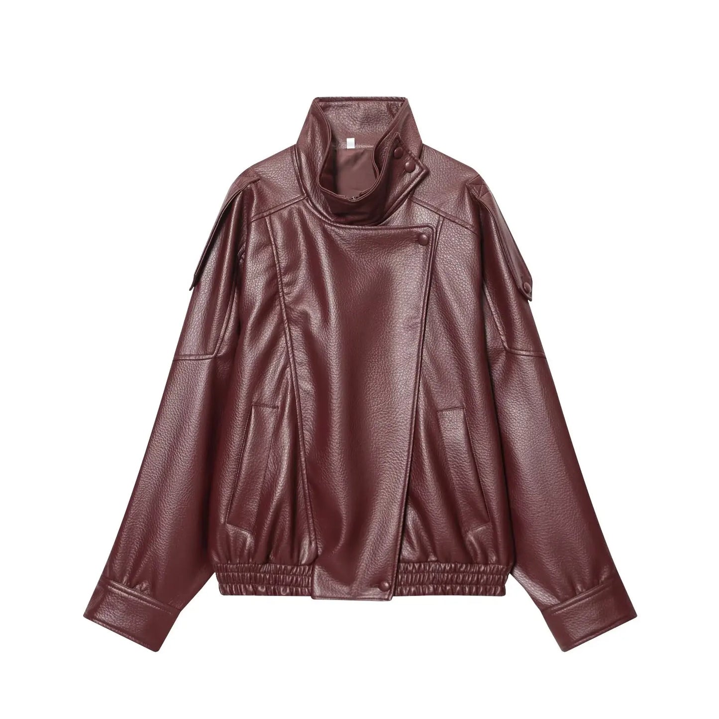 TFMLN 2025 Women Faux Leather Loose Jacket High Street Stand Collar Long Sleeve Coat Fashion Causal Zipper Outwear Autumn Winter