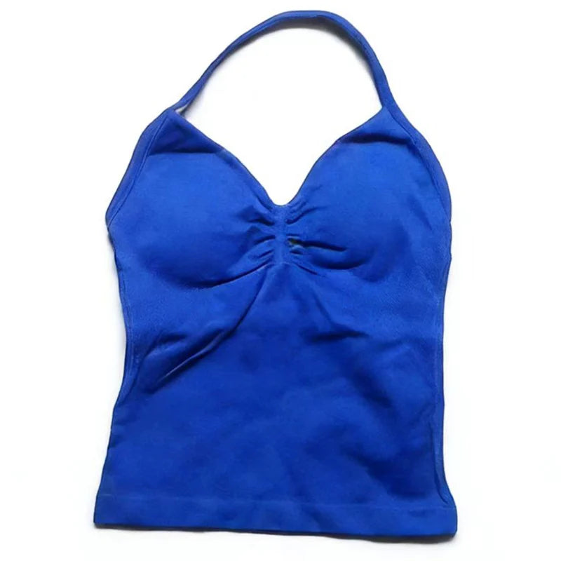 Gym Beautiful Open Back Bra Running Workout Impact Halter Longline Strappy Top Sports Yoga Vest Women's Fitness Tank Top