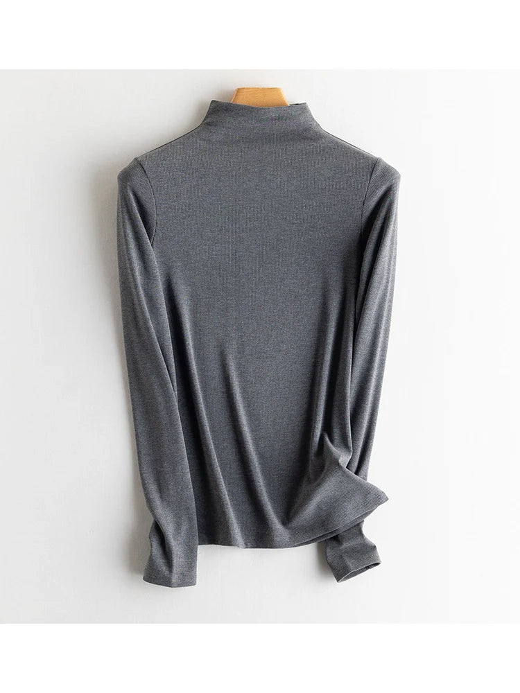 SuyaDream, Women Bottoming T Shirt, Silk Viscose Blend, Long Sleeves, Solid Basic Thermal  Shirt, 2024 Autumn Winter Top