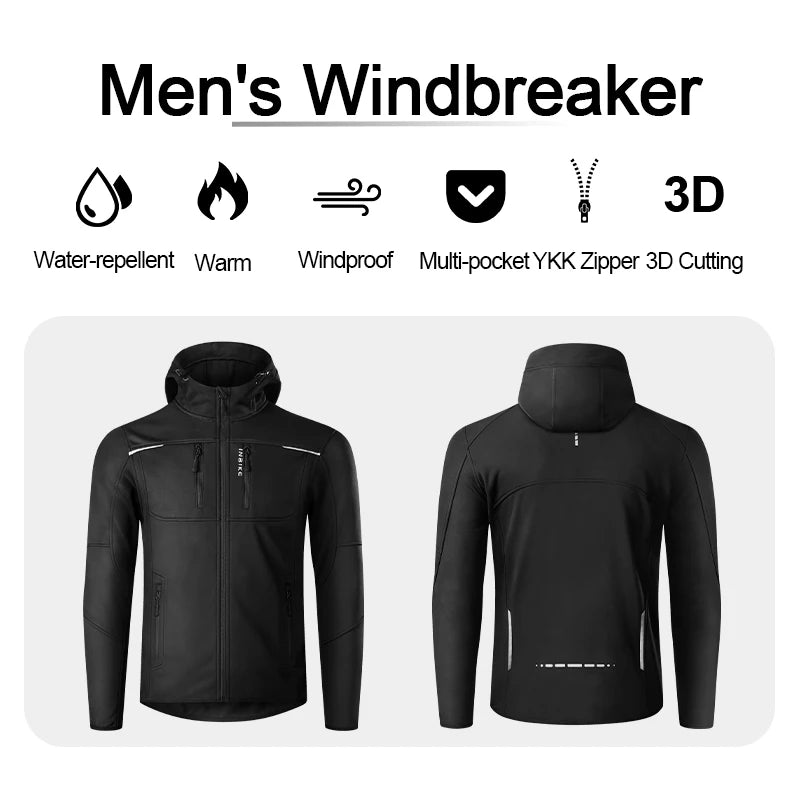 INBIKE Men's Winter Cycling Jacket With Hood Warm Fleece Windbreaker Coat For Men Windproof Outdoor Man Cycling Clothing Hiking