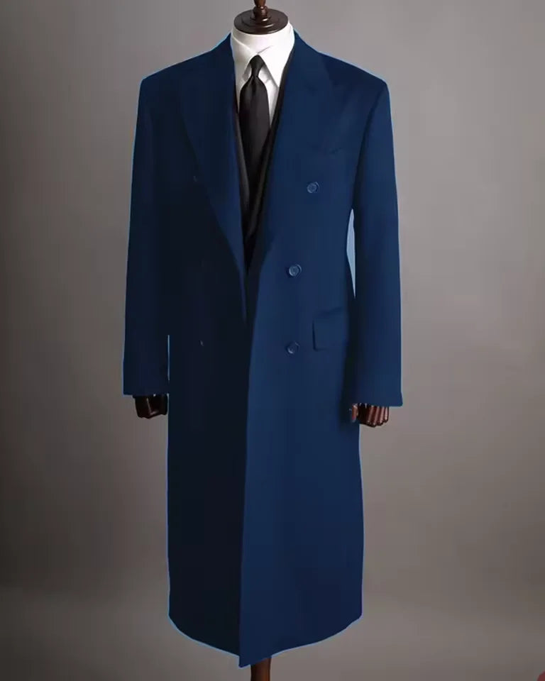 Luxury Men's Winter Long Blazer Double Breasted Business Jacket Elegant High Quality Male Elegant Man Long Coat England Style