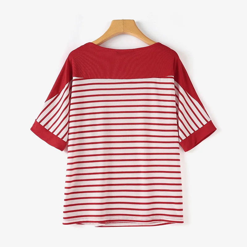 ZANZEA Elegant Striped Patchwork Blouse Women Half Sleeve Office Wear 2024 Summer T-shirt Fashion Loose Casual O-neck Tunic Tops