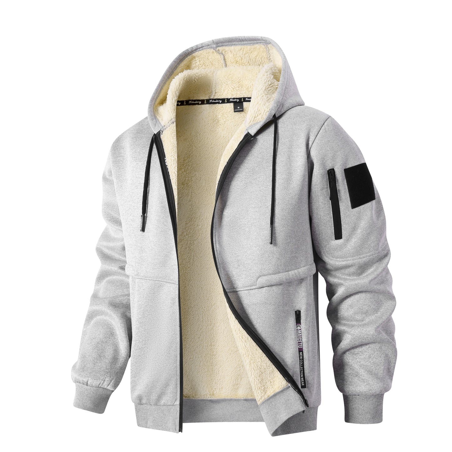 Winter Fleece Jacket Men's Casual Thickened Wool Jacket Warm Zipper Hoodies Cardigan Sports Long Sleeve Sweatshirts Hooded Coat