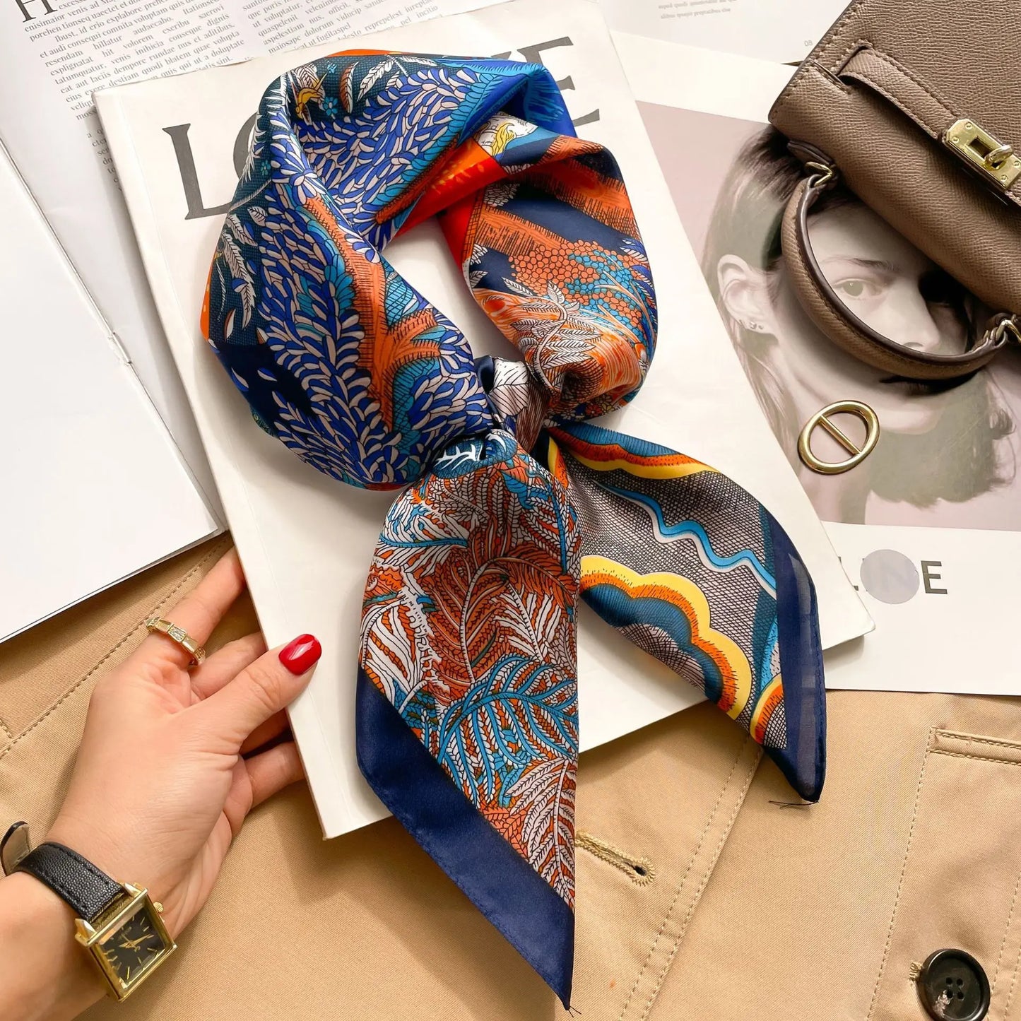 Silk Square Scarf Women Luxury Floral Print Kerchief Soft Satin Hairband Hands Bag Ribbon Foulard Hijab Neckerchief Headband