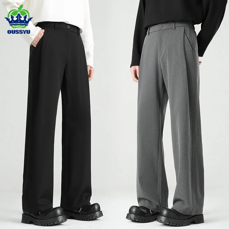 OUSSYU Brand Luxury Quality Baggy Casual Pants Men Business Elastic Waist Korean Black Work Formal Trousers Male Plus Size S-4XL